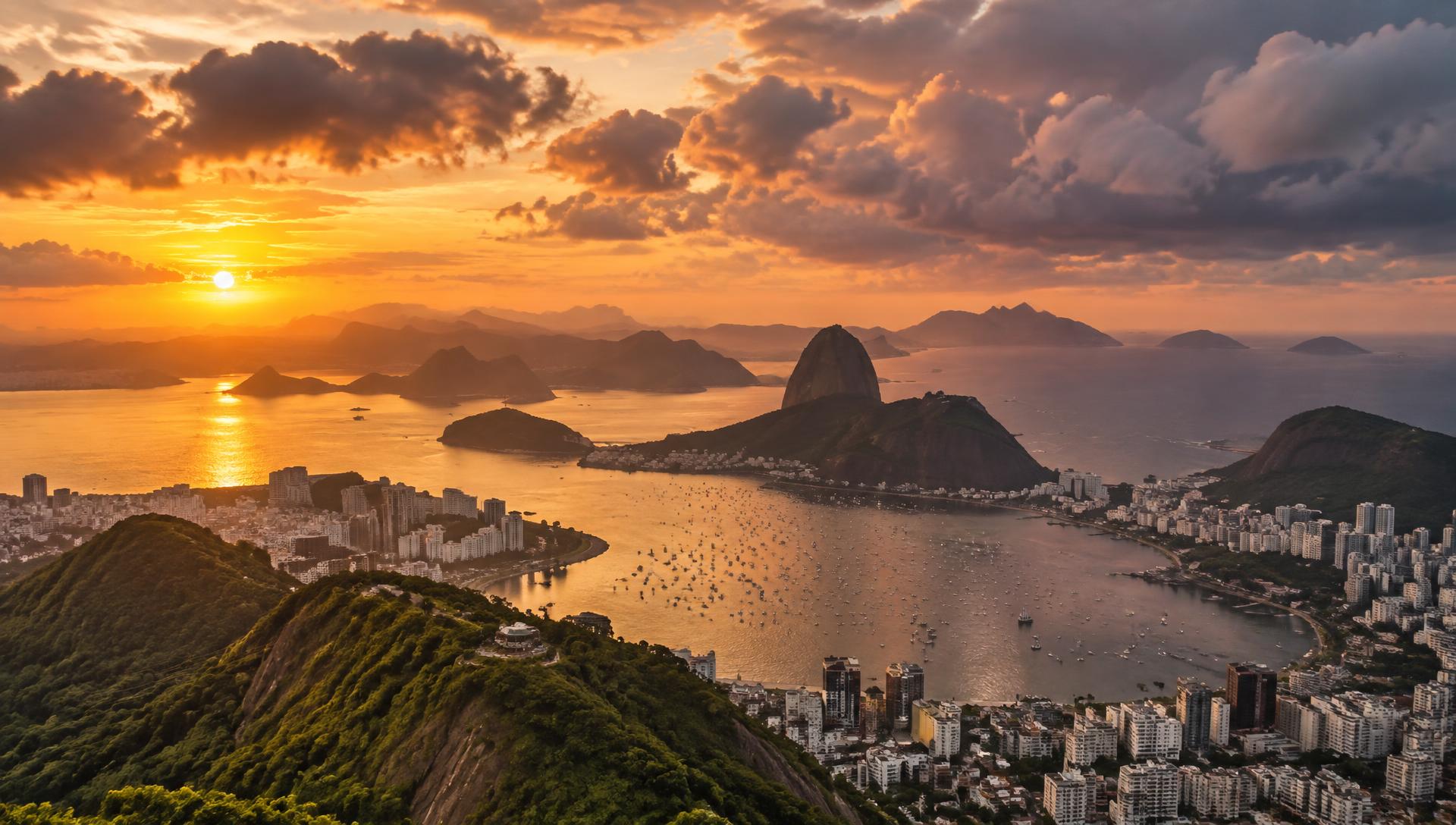 Sunset over Rio de Janeiro and Sugarloaf Mountain
